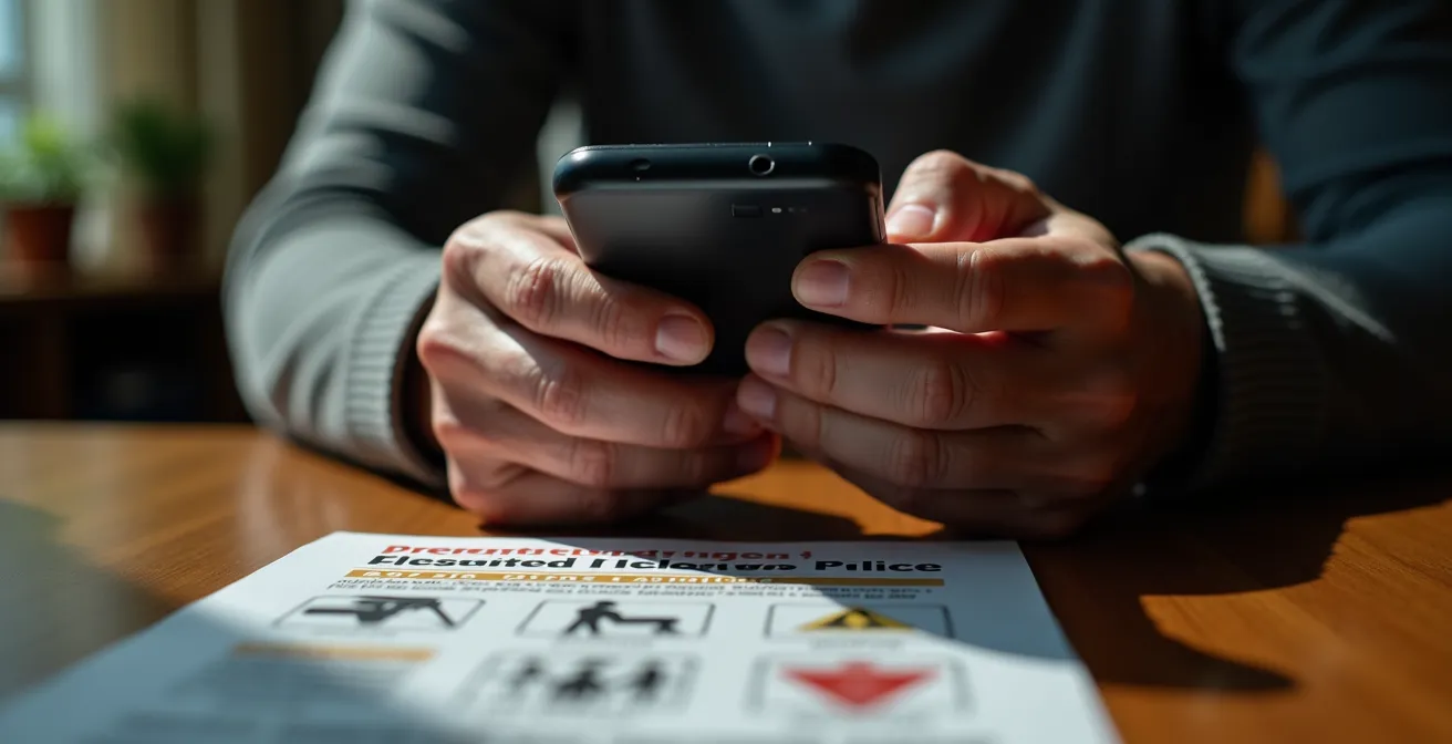 Ältere Person hält skeptisch Smartphone mit Betrugsnachricht in der Hand