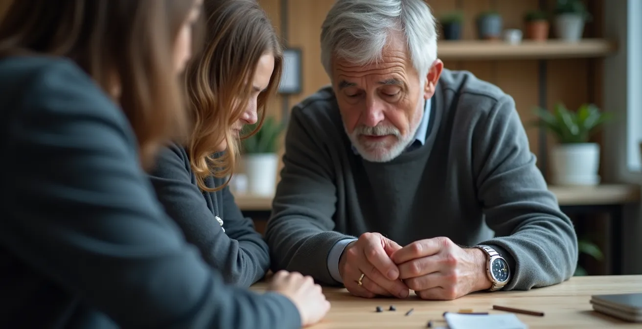 Ein erfahrener Senior als Mentor zeigt einer jüngeren Person konzentriert etwas an einem modernen Arbeitstisch in der Schweiz.