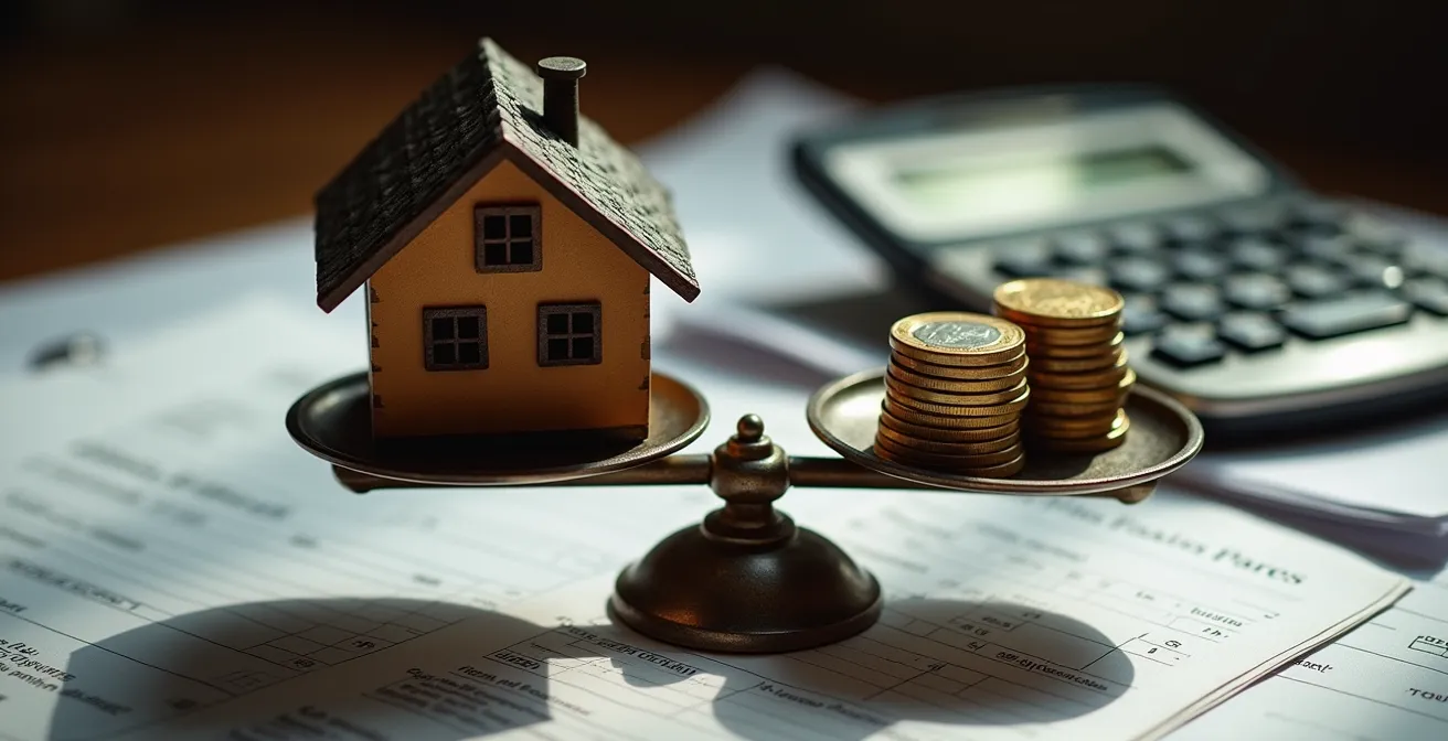 Symbolische Darstellung der Hypothekenamortisation mit Schweizer Franken und Hausmodell