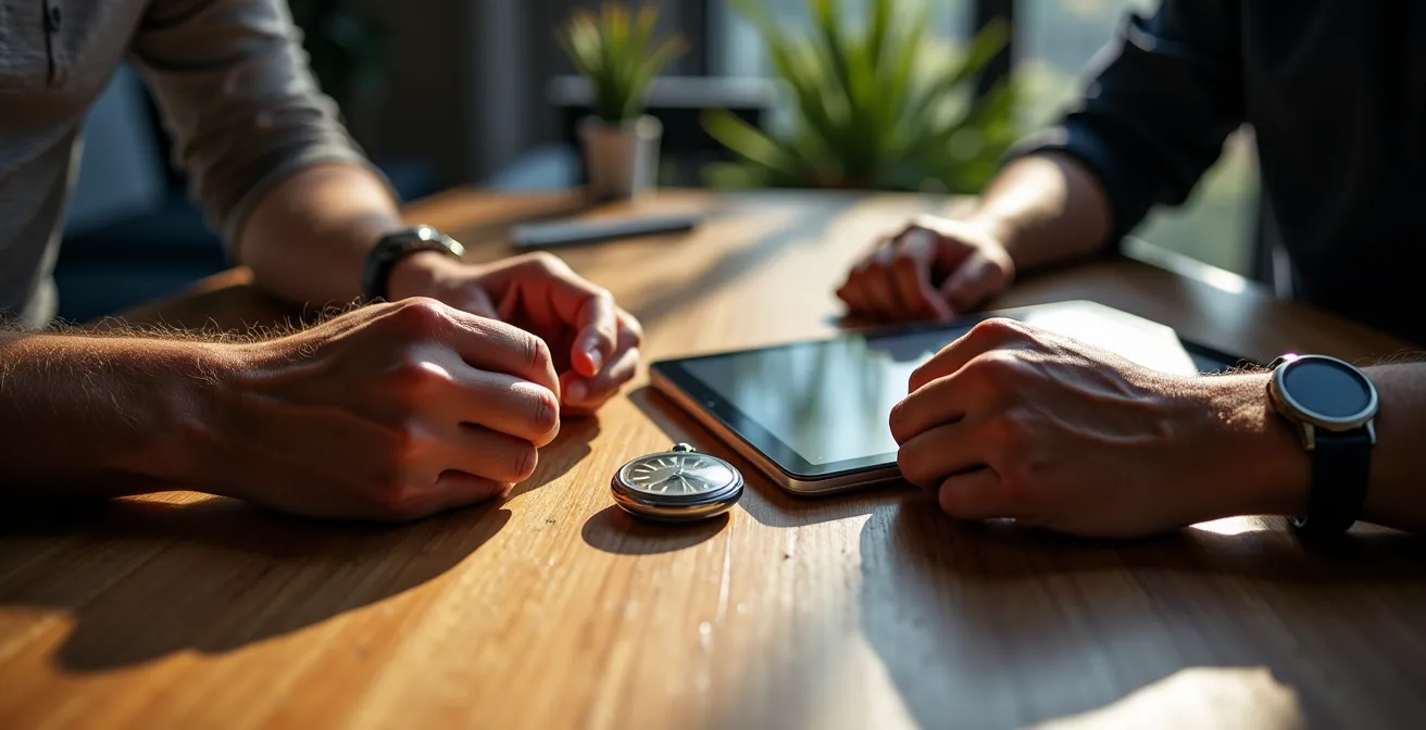 Senior-Mentor und junger Berufseinsteiger im gemeinsamen Arbeitsgespräch