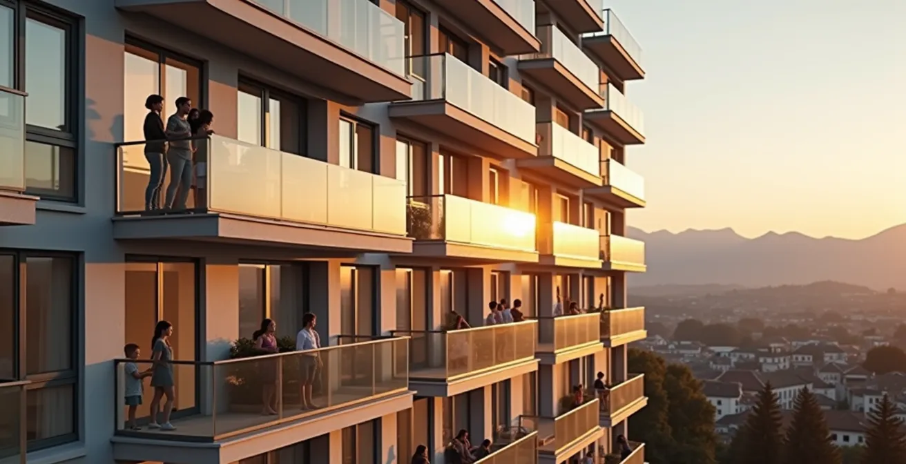 Grosseltern und Enkelkinder besprechen Hausfinanzierung in der Schweiz